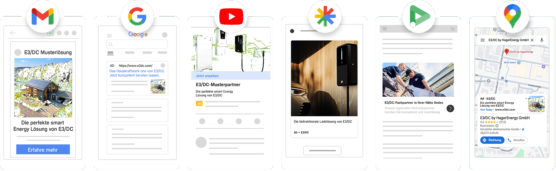 E3/DC – sichtbar auf Google, YouTube, Maps, Gmail und mehr